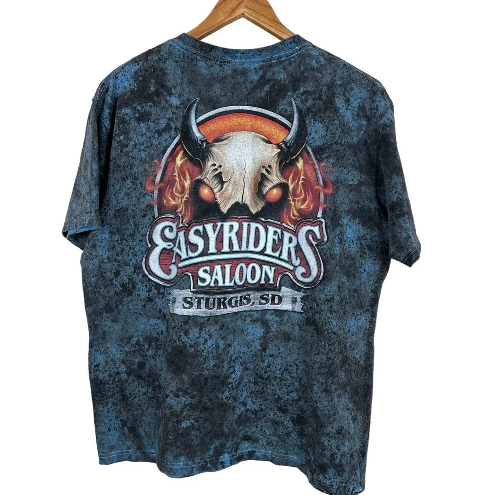 Anvil Easyriders Saloon Blue Black Tie Dye Skull Dreamcatcher T-Shirt Mens Sz L